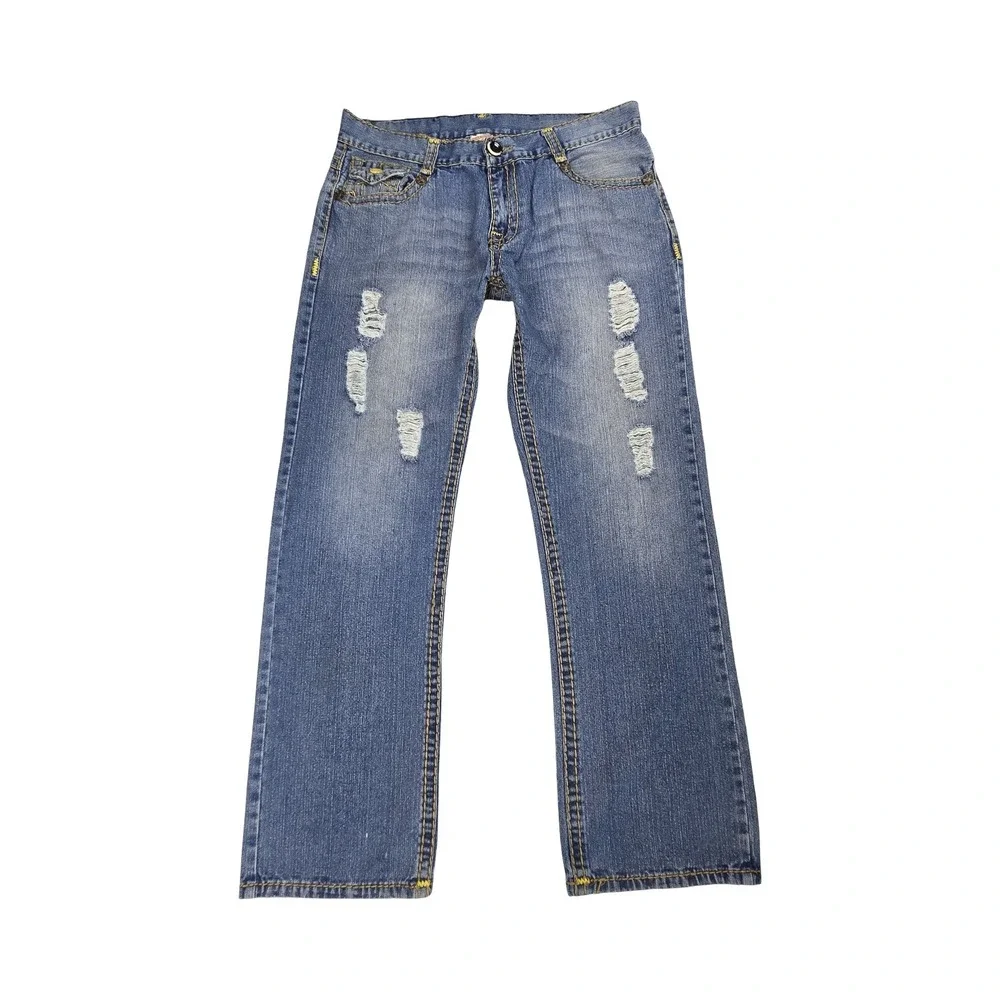 True Religion Billy Super T Distressed Jeans Blue Straight Leg USA Vintage Y2K